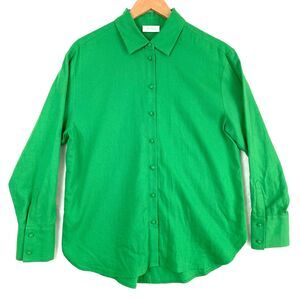 Meshiki Shirt Womens XS Green Linen Blend Oversized Button Shirt Relaxed Fit